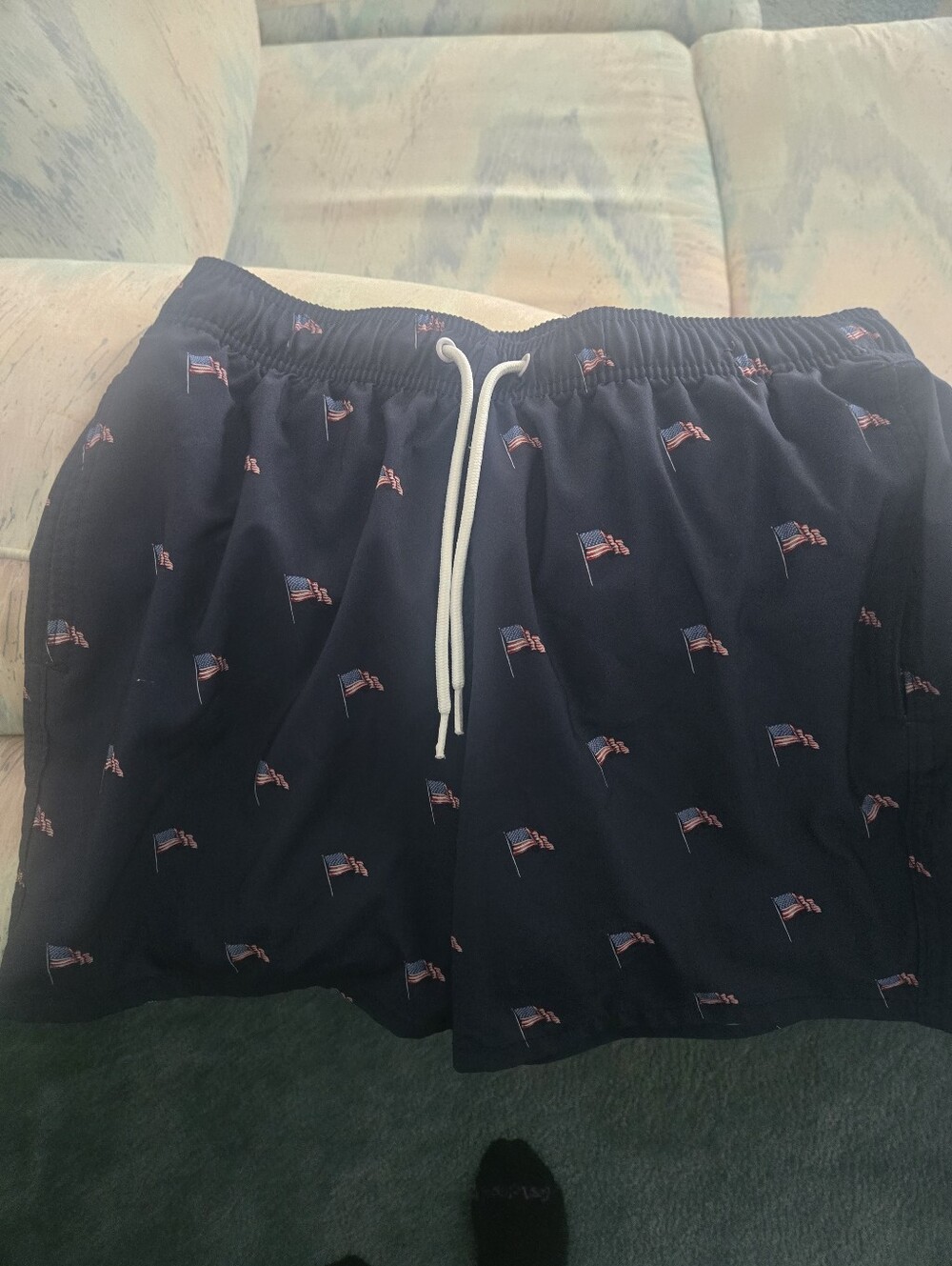Hollister Navy Swim Shorts with Flag Accent